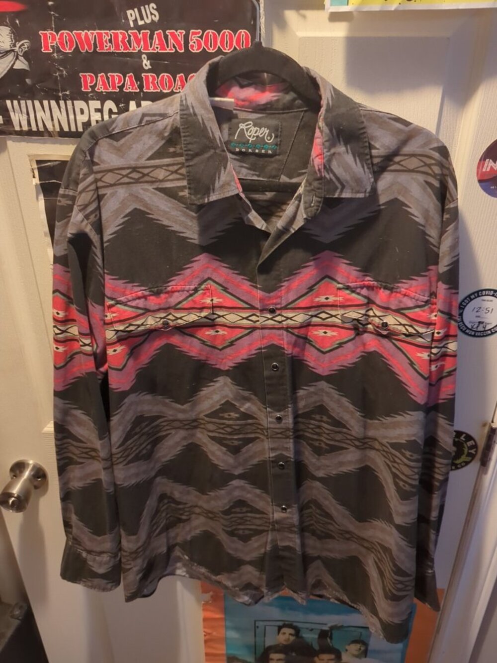 Vintage Roper Shirt Mens XL Black Aztec Southwestern Rodeo Western Native L/S